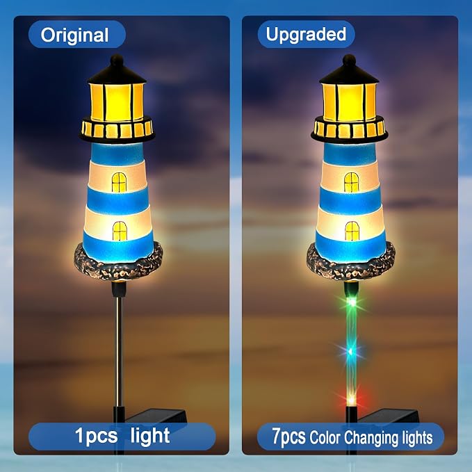 4 Pack Lighthouse Solar Lights, 7 Light Color Changes, IP65 Waterproof Solar - Image 4