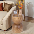 Small Wooden Side Table, 15.75" H Hand Carved Rustic Tree Stump End Table by Athaliah