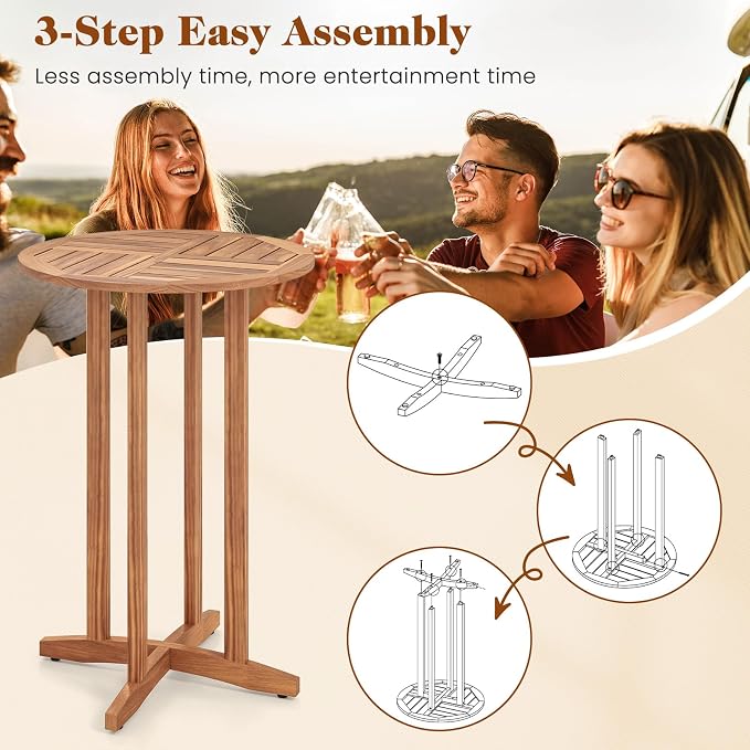 Tangkula Outdoor Acacia Wood Bar Table, High Top Bistro Dining Table, Pub - Image 8