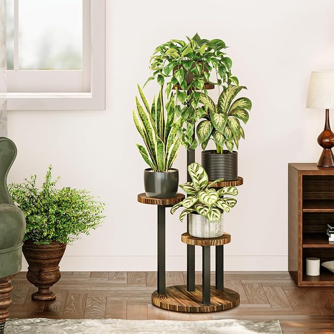 Bamworld Plant Tables Indoor Corner Plant Stand Tall Metal Wood Plant Shelf - Image 5