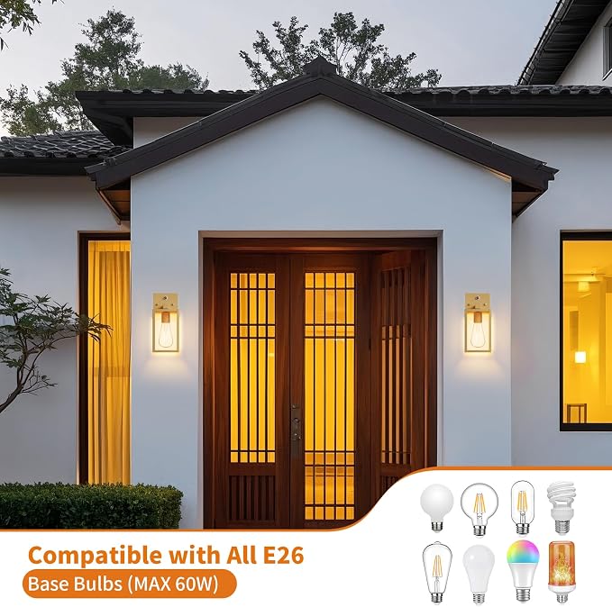 2 Pack Gold Dusk to Dawn Outdoor Front Porch Light Fixtures Wall Mount - Image 5