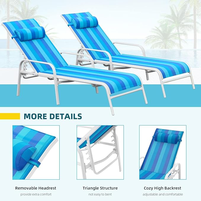 EROMMY Patio Chaise Lounge, for Beach Pool Sunbathing Lawn Lounger Recliner - Image 7