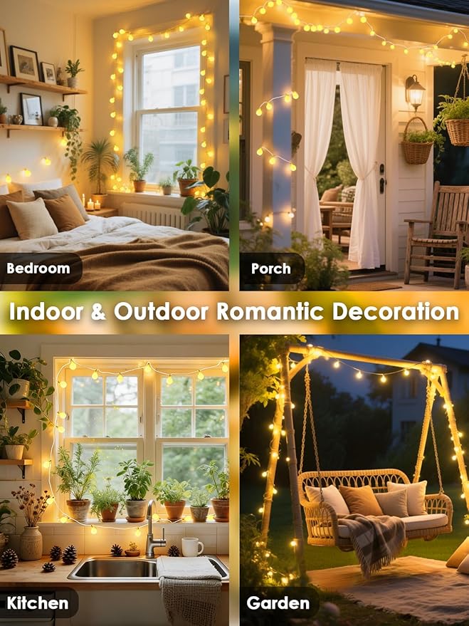 LORRYTE Connectable 43FT 100LED Globe String Lights | 8 Modes Warm White String - Image 2