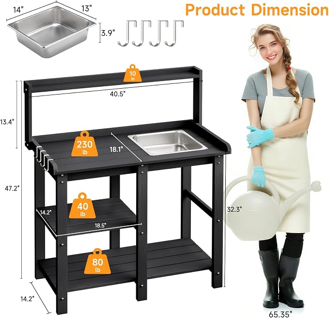 ONBRILL Potting Bench, Outdoor Potting Bench Table - Image 2