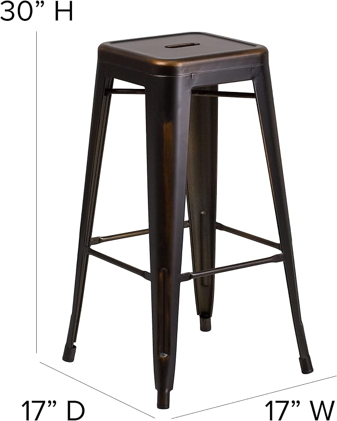 Flash Furniture Kai Commercial Grade 4 Pack 30" High Backless Distressed Copper - Image 3