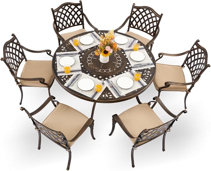 7-Piece Cast Aluminum Patio Furniture, Outdoor Dining Sets by Unknown