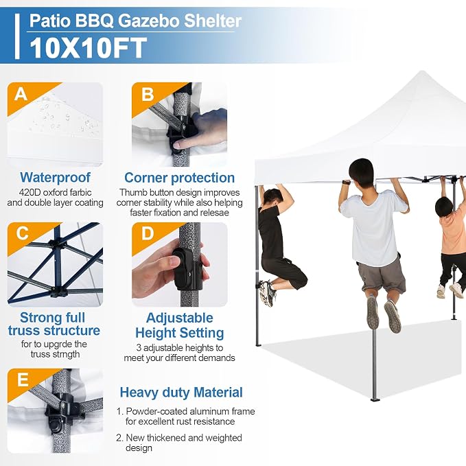 COBIZI 10x10 Pop Up Canopy Tent 10x10 Easy up Canopy, Heavy Duty Outdoor Canopy - Image 2