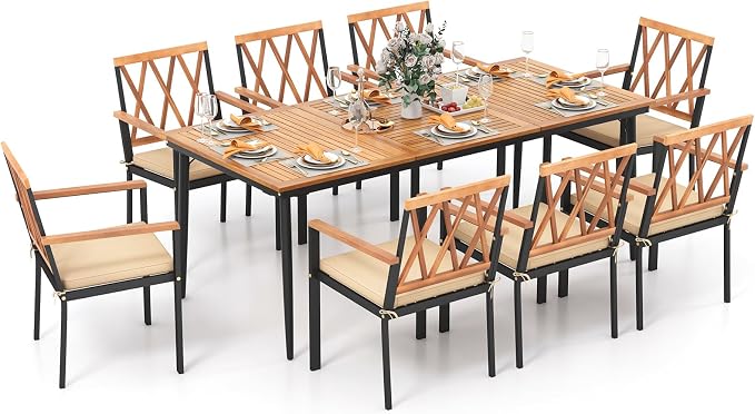 Tangkula 9-Piece Patio Dining Set, Outdoor Acacia Wood Dining Table by TANGKULA