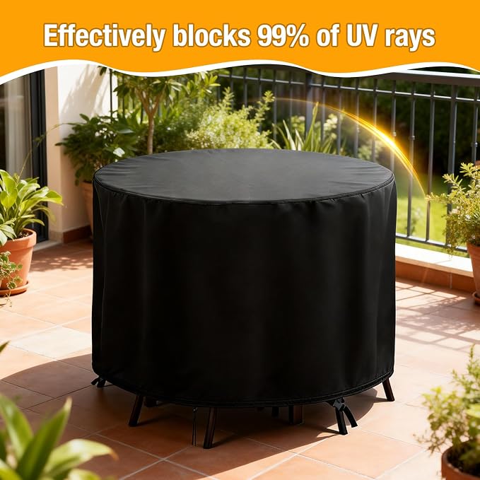 POMER Waterproof Round Patio Outdoor Table Cover, Bar Height Table and Chair - Image 7
