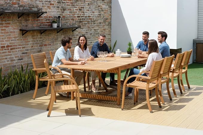 Amazonia Berlin 11-Piece Rectangular Extendable Patio Dining Set | Teak Finish - Image 2
