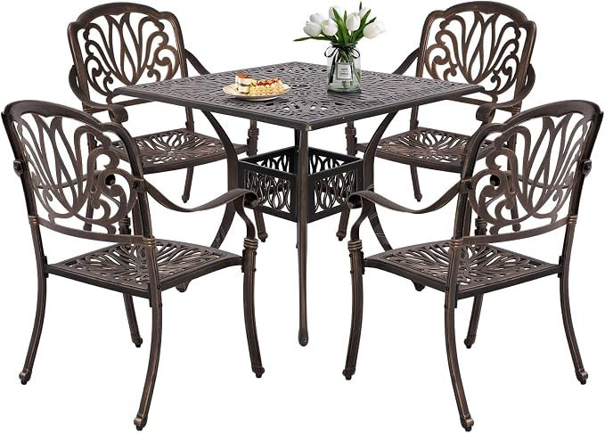 Grepatio 5 Piece Cast Aluminum Patio Dining Set Outdoor Furniture Set 4 by Takesyoutohaveawonderfullife