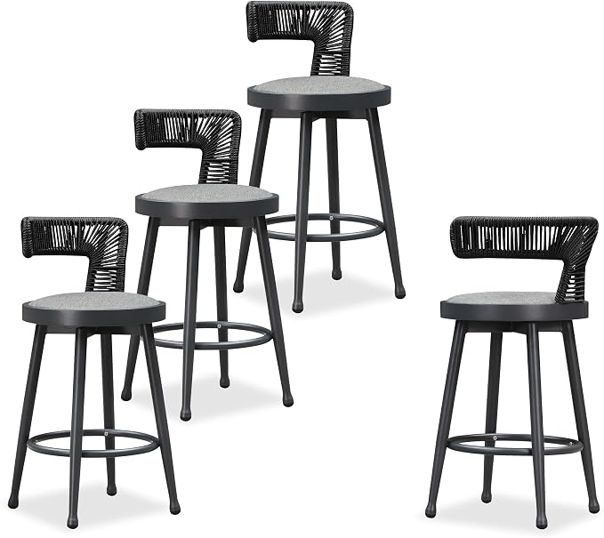 PURPLE LEAF Outdoor Swivel Counter Height Stools Set of 4 Metal Modern Rattan by PURPLELEAF
