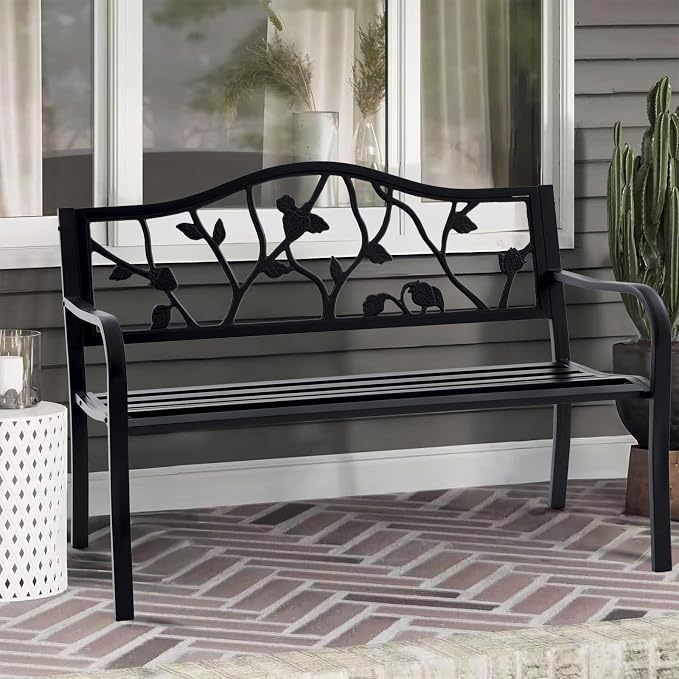 50” Strawberry Outdoor Garden Bench, Weatherproof Sturdy Cast Iron Metal Frame - Image 2