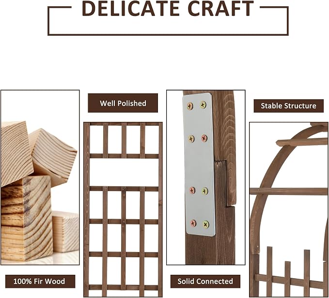 VINGLI Wooden Garden Arbor, Heavy Duty Outdoor Frame Trellis - Image 4