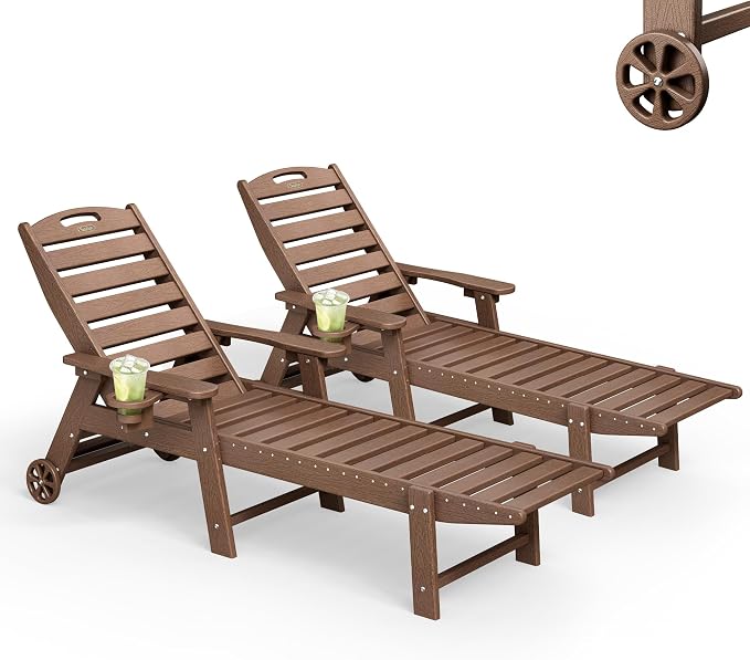 Lounge Chair Outdoor Set of 2, HDPE Chaise Lounge Outdoor by Suunyn