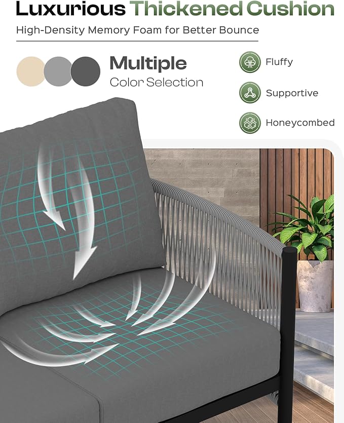 Aluminum Outdoor Patio Couch, 3 Seats HDPE Rope Patio Sofa - Image 6