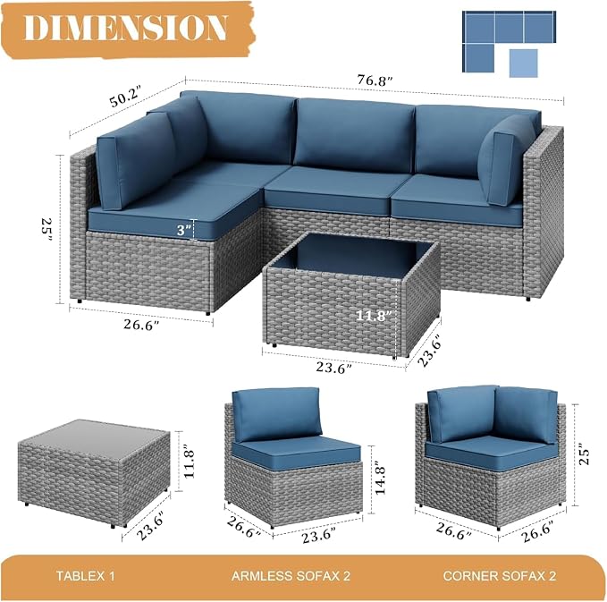 JAMFLY Patio Furniture Sets, 5-Piece Outdoor Patio Furniture - Image 2