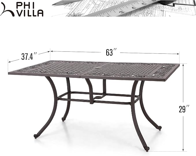 PHI VILLA 64" Outdoor Cast Aluminum Table - Image 3