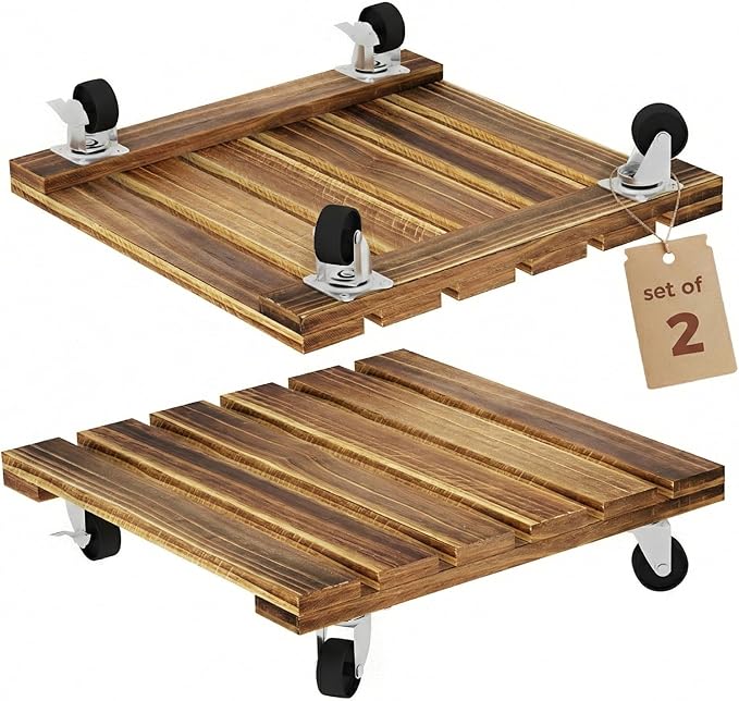 Bamworld Wood Plant Caddy with Wheels, 300lb Capacity, Heavy Duty Planter Stand by Bamworld