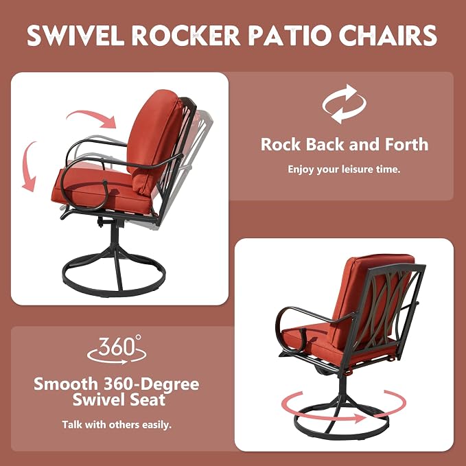 MELLCOM 5 Pcs Outdoor Dining Set, 4 Swivel Rocker Chairs - Image 3