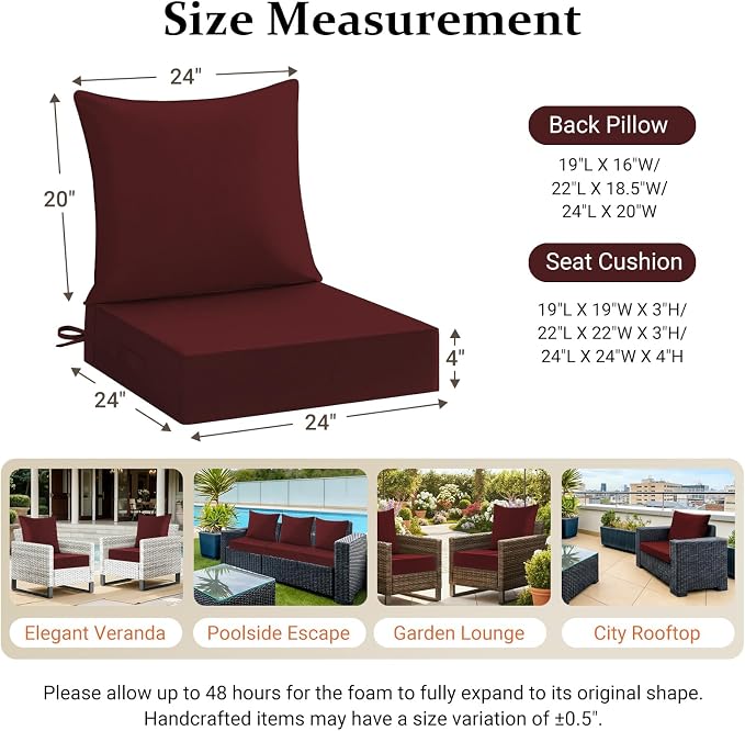 downluxe 24x24 Outdoor Chair Cushions, Waterproof Fade Resistant Patio - Image 7