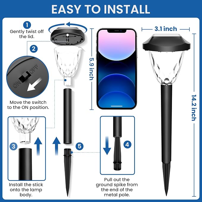 GIGALUMI 8 Pack Solar Lights Outdoor, Solar Pathway Lights - Image 3