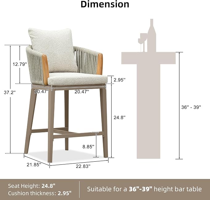 PURPLE LEAF Outdoor Counter Height Bar Stools Chair Set of 4, Modern - Image 3
