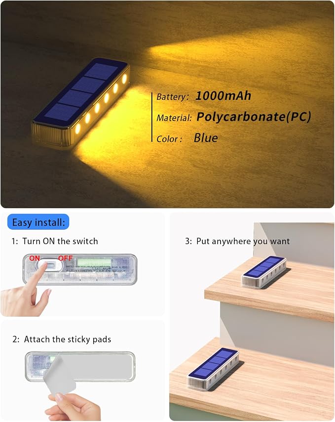 Solar Step Lights for Outside, 2 Pack Solar Stair Lights, Warm White Outdoor - Image 5