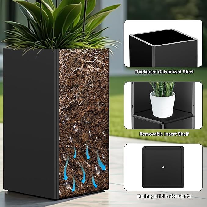26" Tall Planters, Outdoor＆Indoor Black Planter Pots, Durable All-Weather Use - Image 7