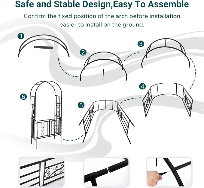 Heavy-Duty Arch with Gate, Iron Arbor Trellis Arbor Archway - Image 5