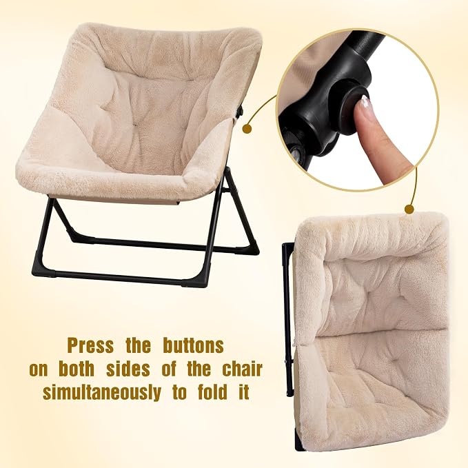HollyHOME X-Large Saucer Chair, Comfy Oversized Folding Chair, Faux-Fur Reading - Image 7