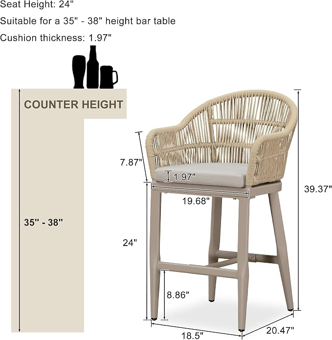 PURPLE LEAF Outdoor Counter Height Bar Stools Set of 2 Patio Metal Modern - Image 2
