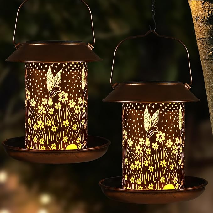 Bird Feeders for Outdoors Hummingbird Solar Lanterns Outdoor Waterproof Garden by Tepaken
