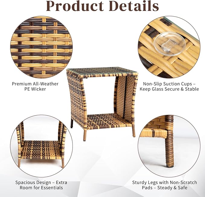 VINGLI Outdoor Wicker Side Table Patio Side Tables - Image 5