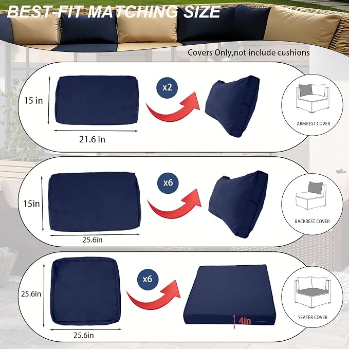 Outdoor Cushions Covers for Patio Furniture, Patio Cushion Covers Replacement - Image 2