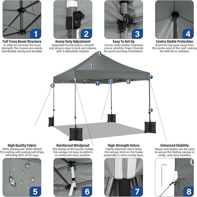 COBIZI 10x10 Heavy Duty Pop Up Canopy Tent - Image 8
