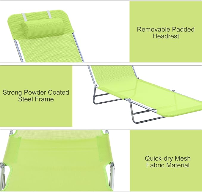 Outsunny Folding Chaise Lounge Pool Chairs, Outdoor Sun Tanning Chairs - Image 5