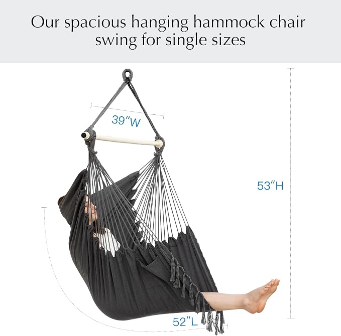 PNAEUT Hammock Chair with Tassel Hanging Rope Swing - Image 6