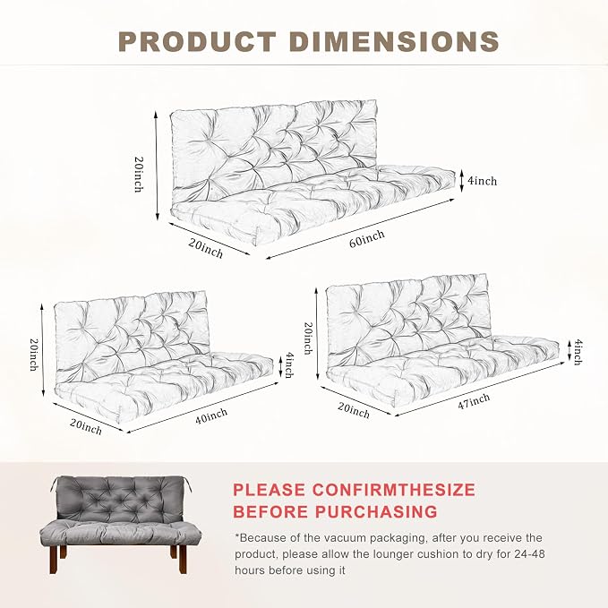 Porch Swing Cushion with Backrest, Waterproof Bench Cushion - Image 3