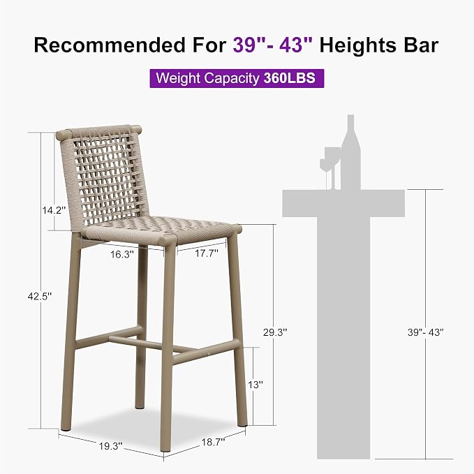 PURPLE LEAF Outdoor Bar Stools Set of 4 Aluminum Counter Height Wicker Stool - Image 3