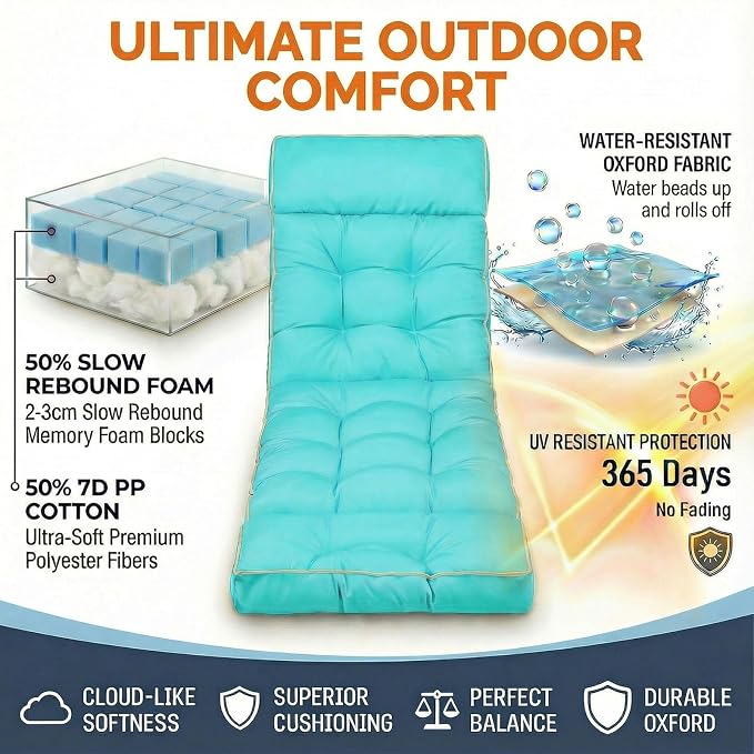 MAGIC ELEPHANT Chaise Lounge Cushion Outdoor, Memory Foam Patio Lounge Chair - Image 2