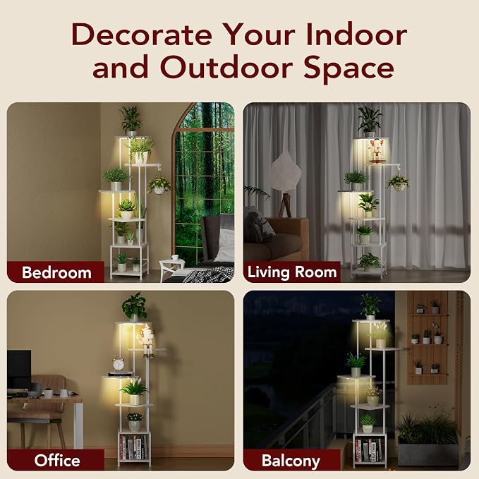 Plant Stand Indoor with Grow Light, 6-Tiered Tall Plant Stand Indoor, Metal - Image 7
