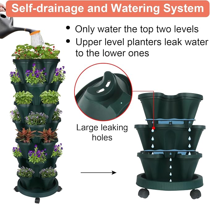 GameXcel Vertical Planter 7 Tier Stackable Planters Garden Planters Strawberry - Image 4