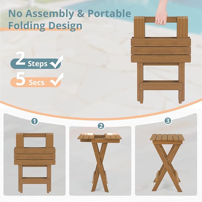 LUE BONA 27 inch Folding Side Table, HDPS Outside End Table - Image 5