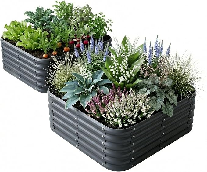 2-Pack 4x1.5ft Galvanized Raised Garden Bed, Outdoor Planter Bed, Metal Planter by Besebay