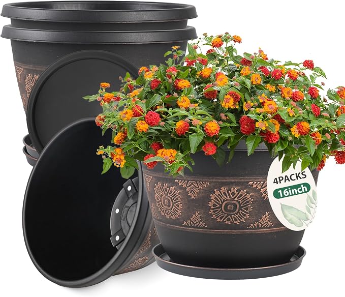 4 Pack 16 inch Plant Pots, Retro Pattern Planters by Usocik