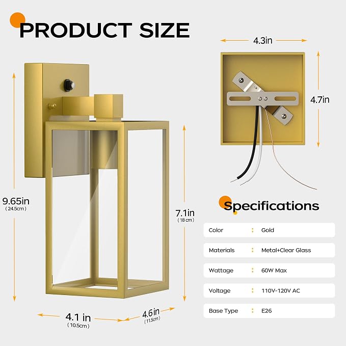 WIHTU Gold Dusk to Dawn Porch Lights, Exterior Lighting Fixtures - Image 5