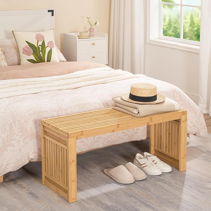 HOOBRO Bamboo Dining Bench, 35 inch Farmhouse Kitchen Table Bench, Solid Bamboo - Image 8