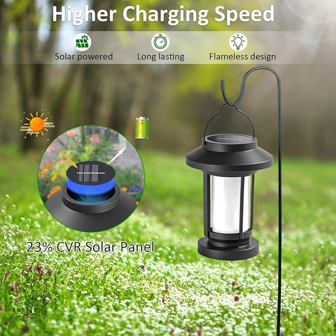 Derynome Solar Lantern Outdoor Lights, 4 Pack Upgraded Flickering Flameless - Image 3