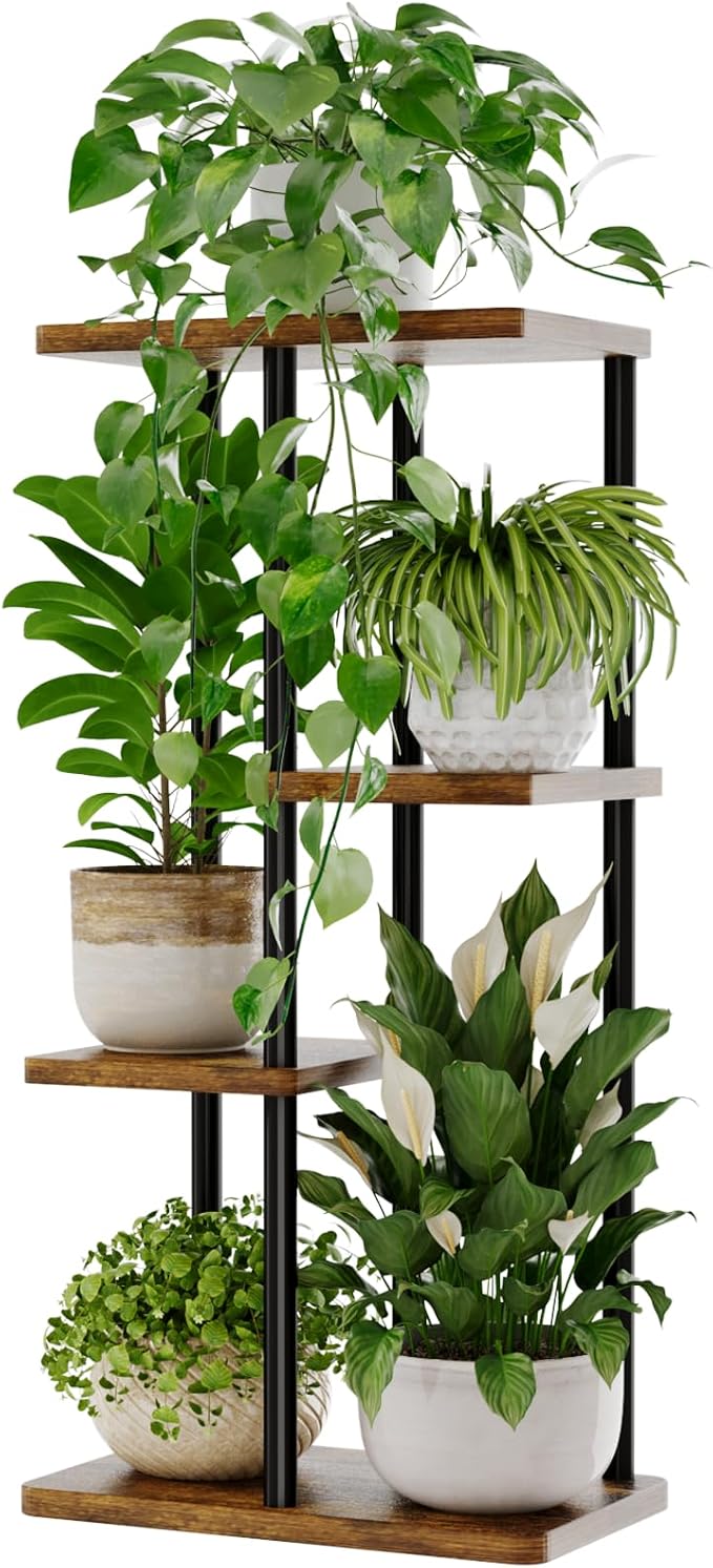 Bamworld Plant Stand Indoor, Corner 4 Tier Metal Plant Shelf by Bamworld
